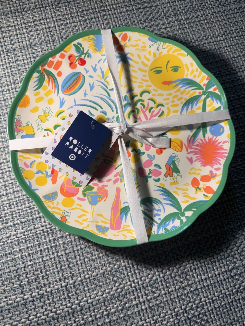 Roller Rabbit Scalloped Melamine Serving Plate - Colorful Tropical Print limited